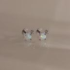 Opal & Diamond Flatback Studs Silver 18K Gold Plated