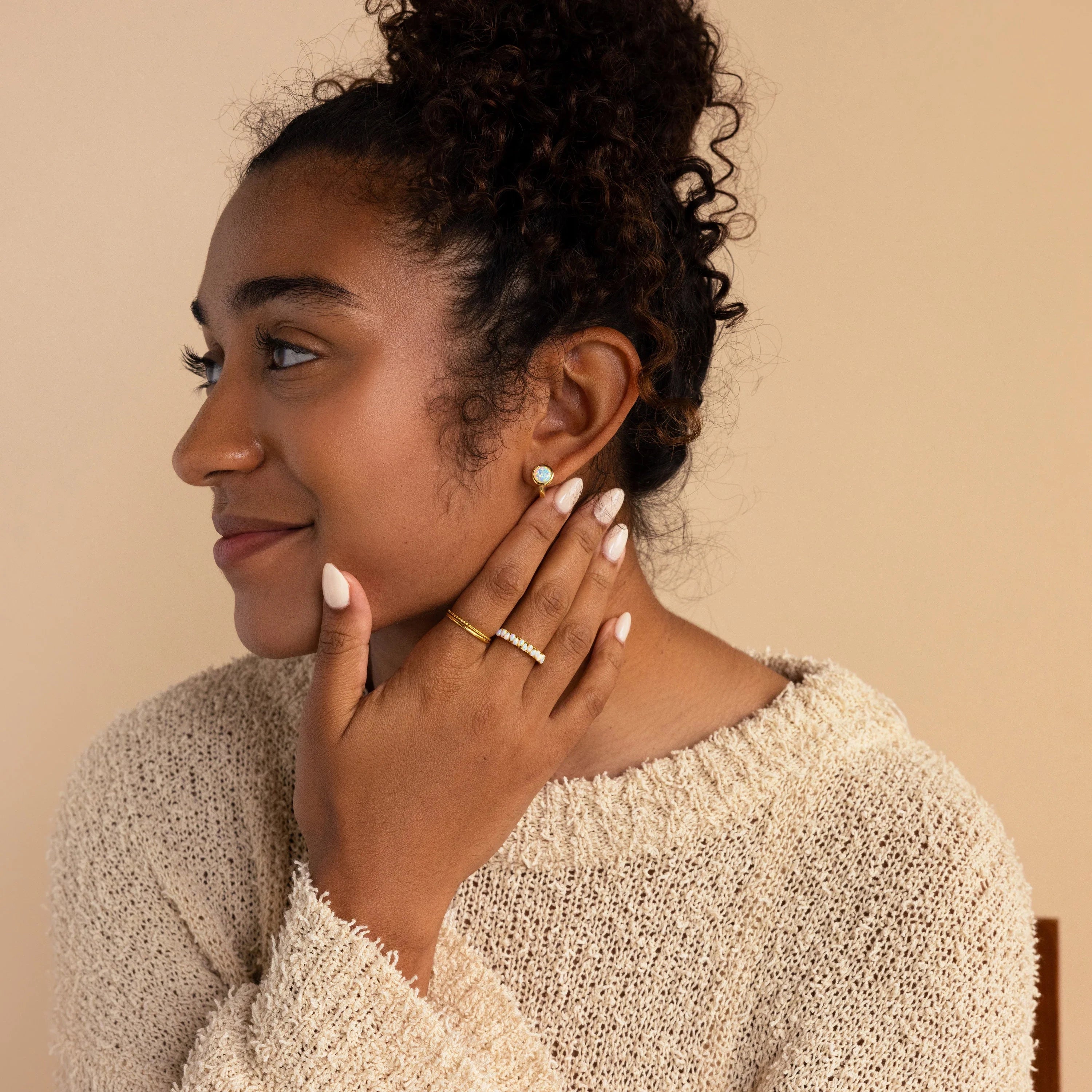 Opal Signet Huggies Silver 18K Gold Plated