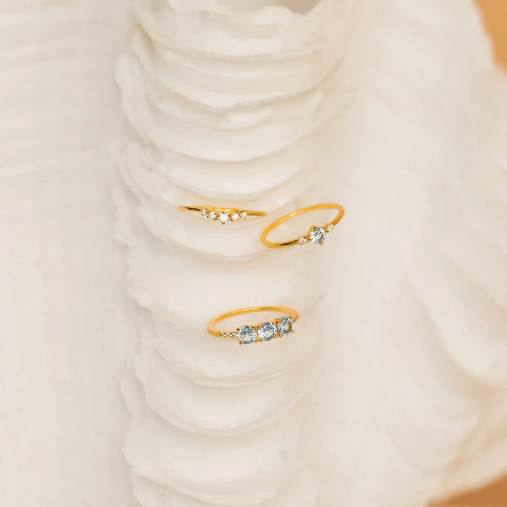 Aquamarine Stacking Ring Set Silver 18K Gold Plated