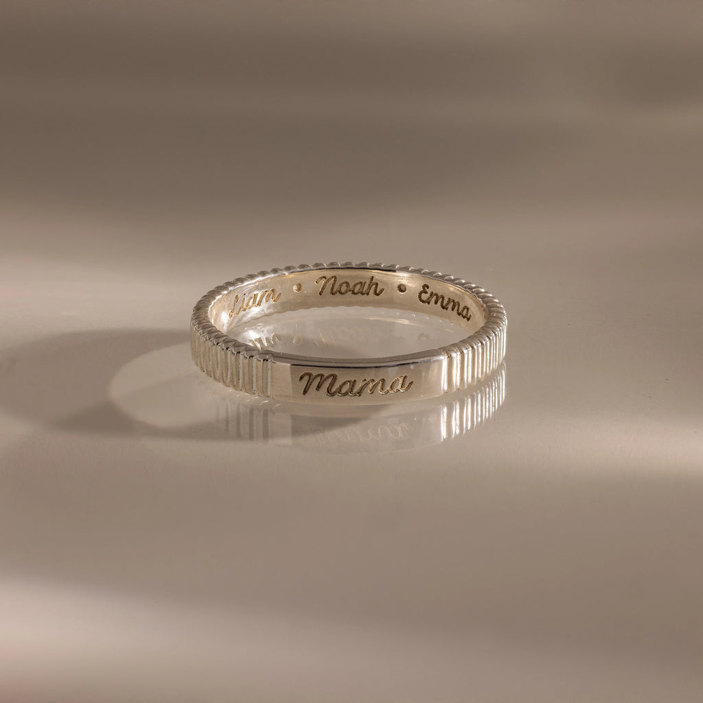 Ribbed Name Ring Silver 18K Gold Plated