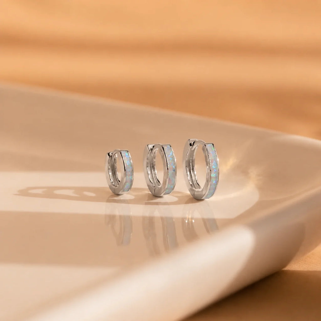 White Opal Inlay Hoops