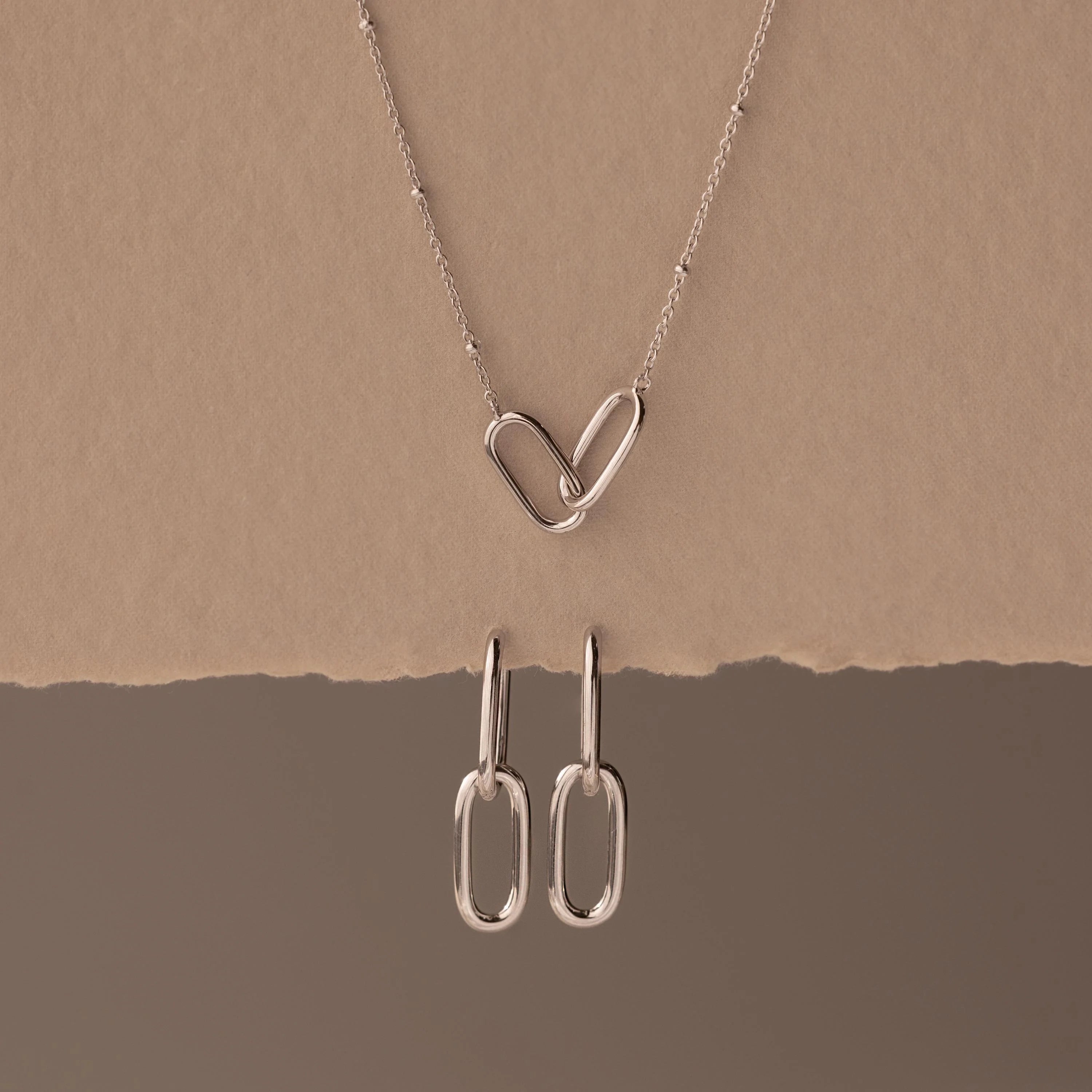Linked Charm Necklace and Earrings Set Silver 18K Gold Plated