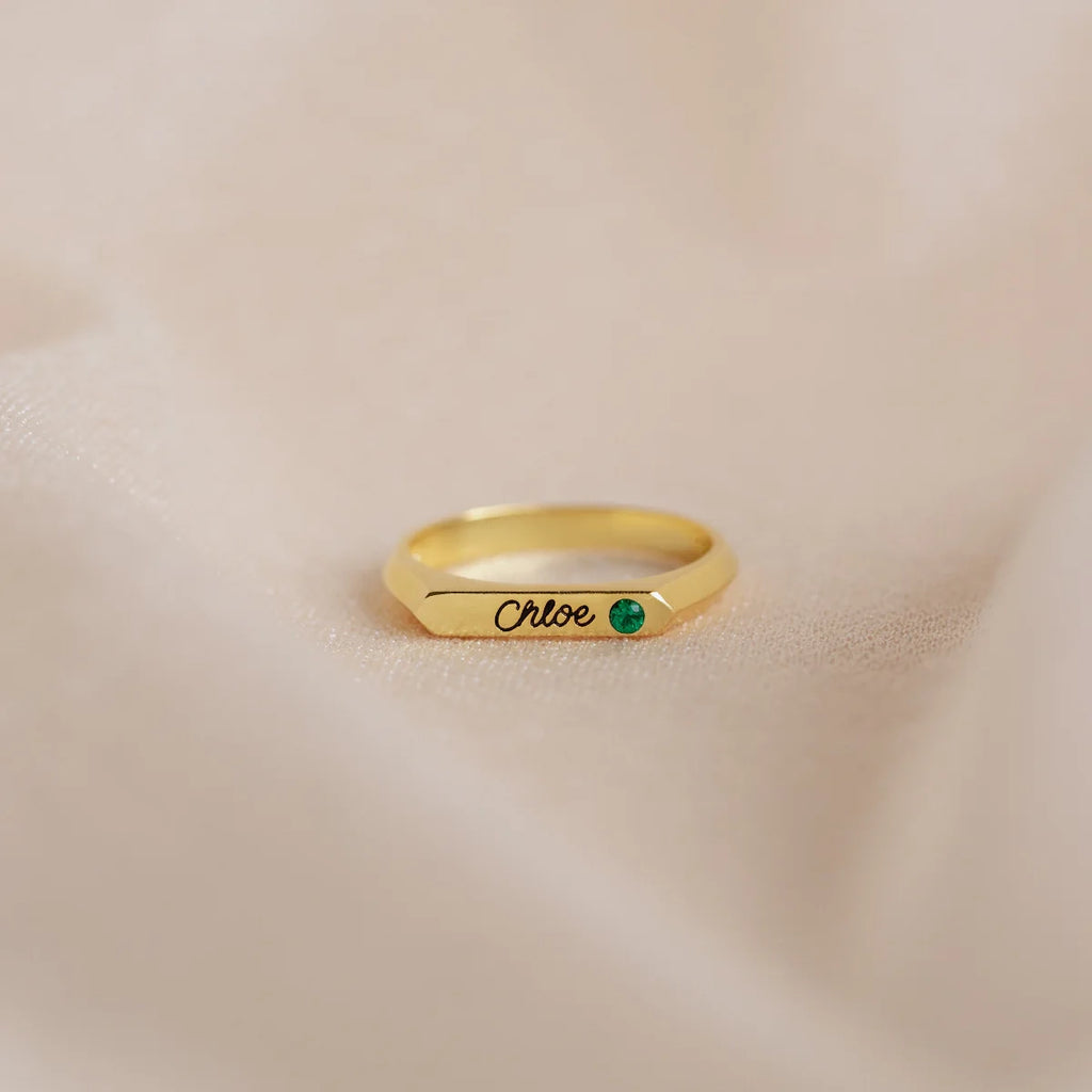 Paris Thin Name Signet Ring  Silver 18K Gold Plated