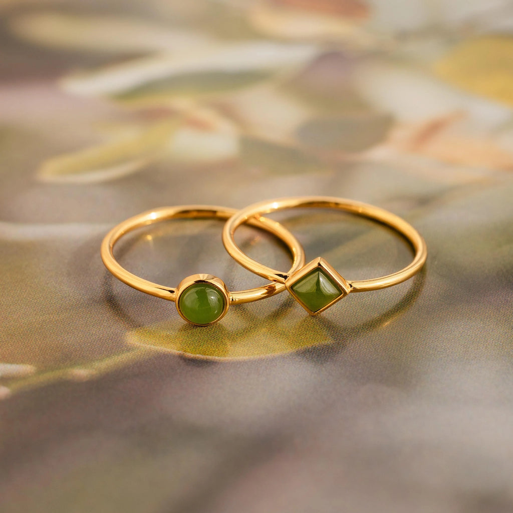 Dainty Jade Ring Set Silver 18K Gold Plated