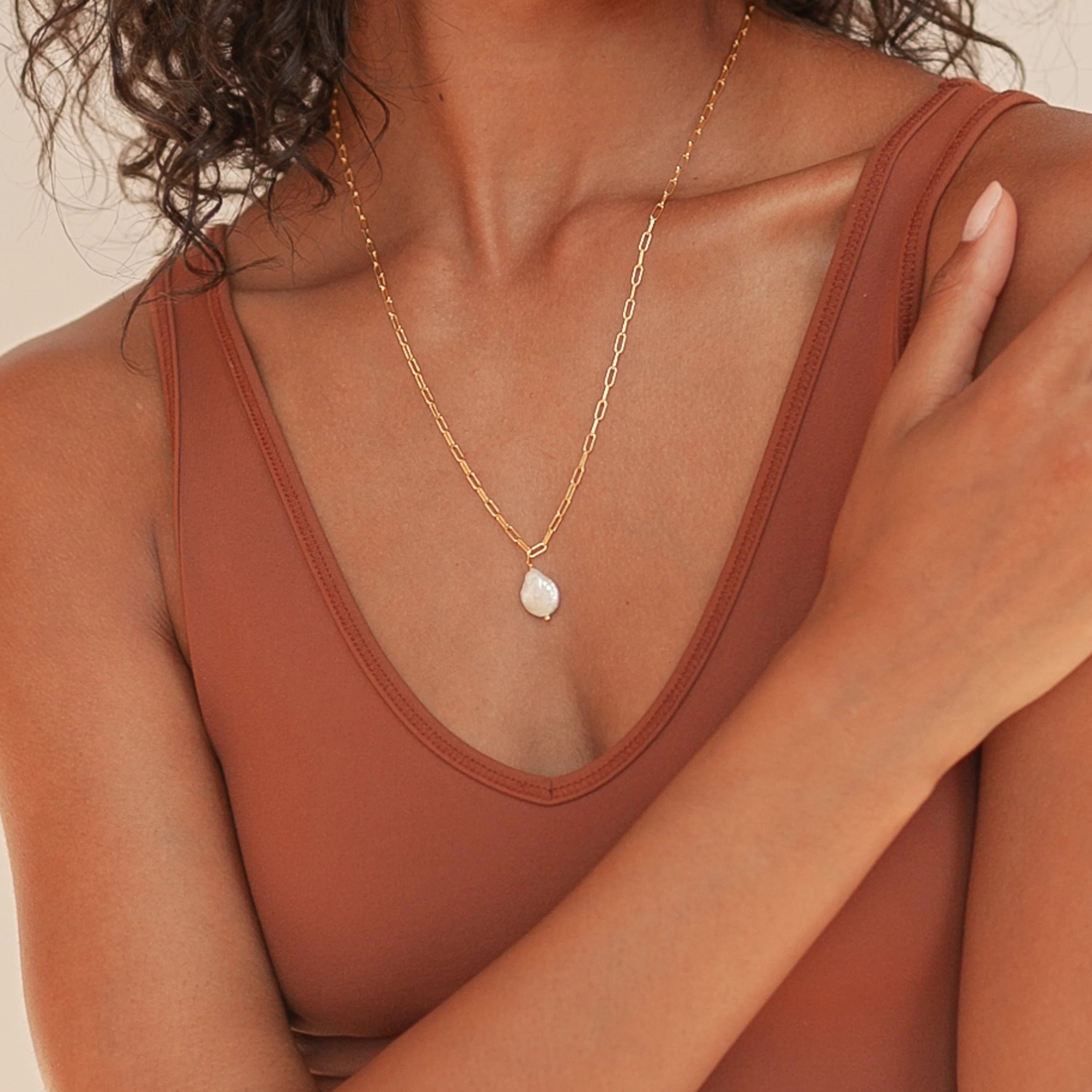 Baroque Pearl Necklace Silver 18K Gold Plated