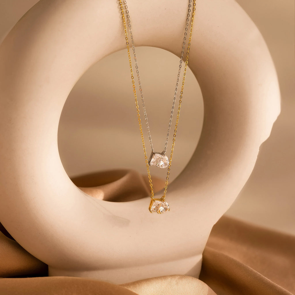 Toi et Moi Diamond Necklace Silver 18K Gold Plated