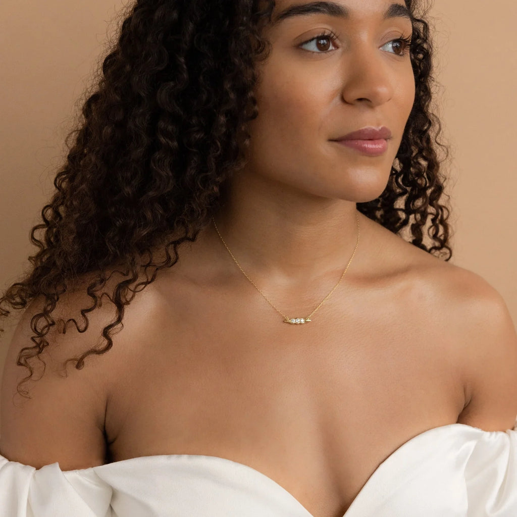 Horizontal Pod Birthstone Necklace Silver 18K Gold Plated