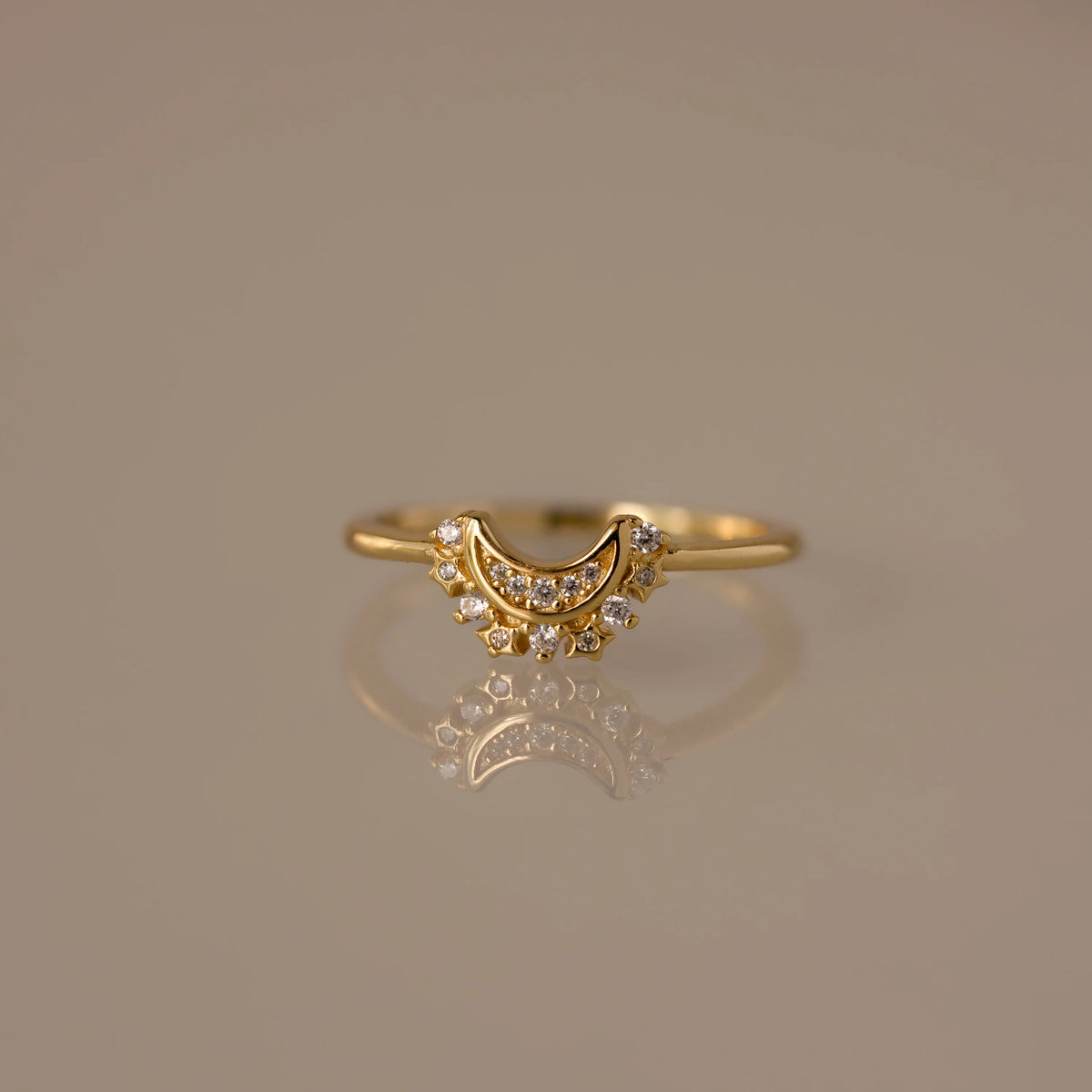 Diamond Star Moon Ring Silver 18K Gold Plated