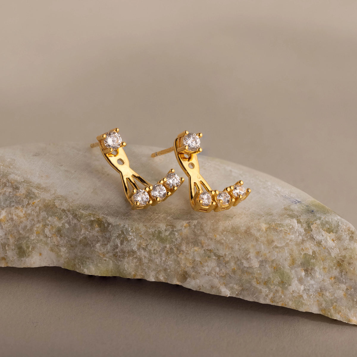 Diamond Cascade Ear Jackets Silver 18K Gold Plated
