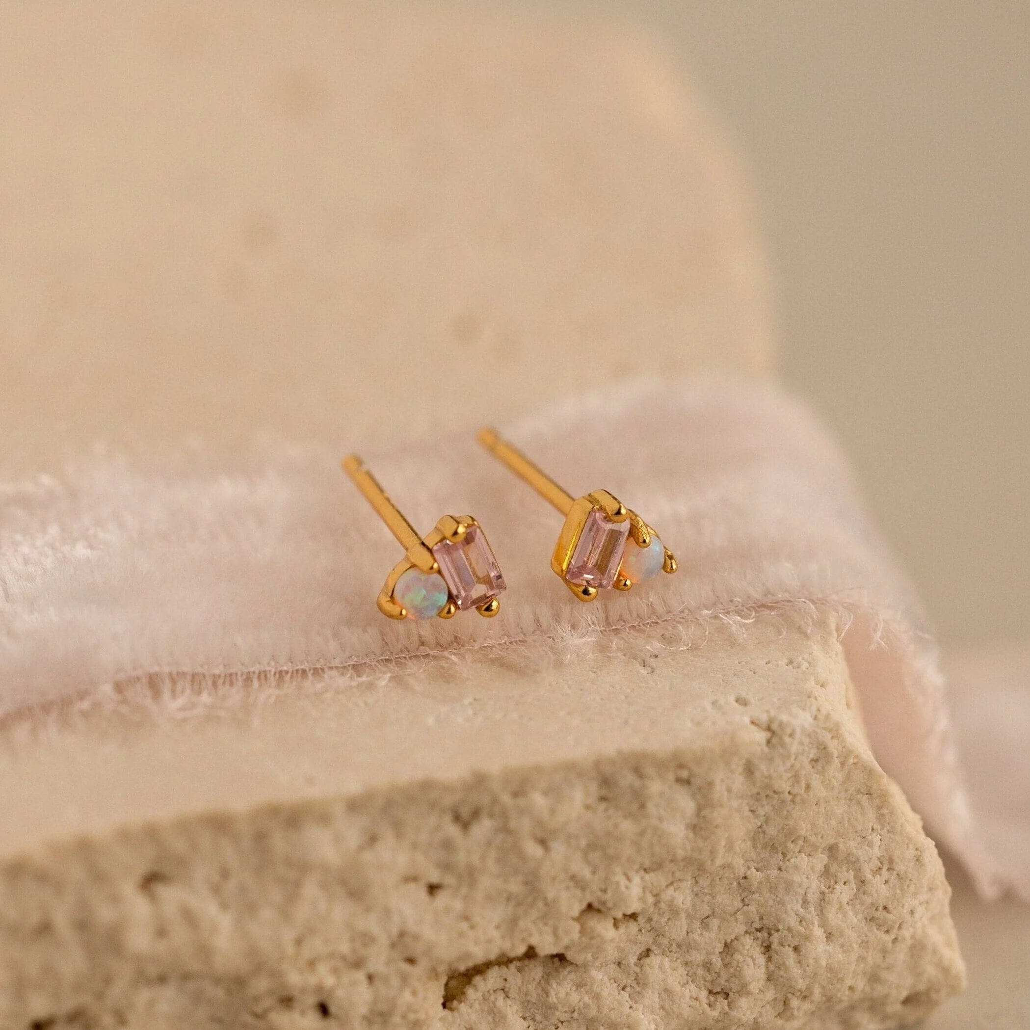 Pink Baguette Opal Studs