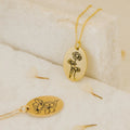 Oval Birth Flower Necklace Silver 18K Gold Plated