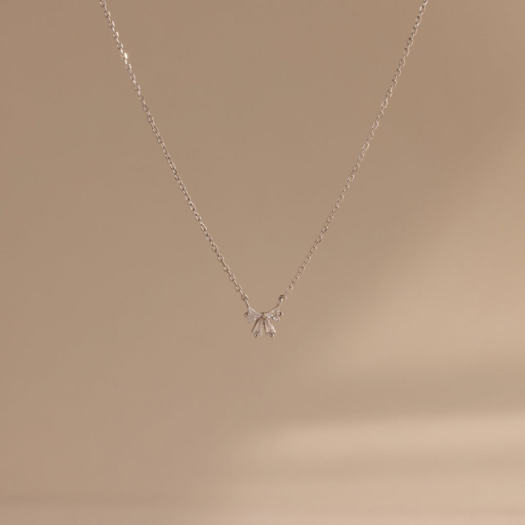 Diamond Bow Necklace  Silver 18K Gold Plated