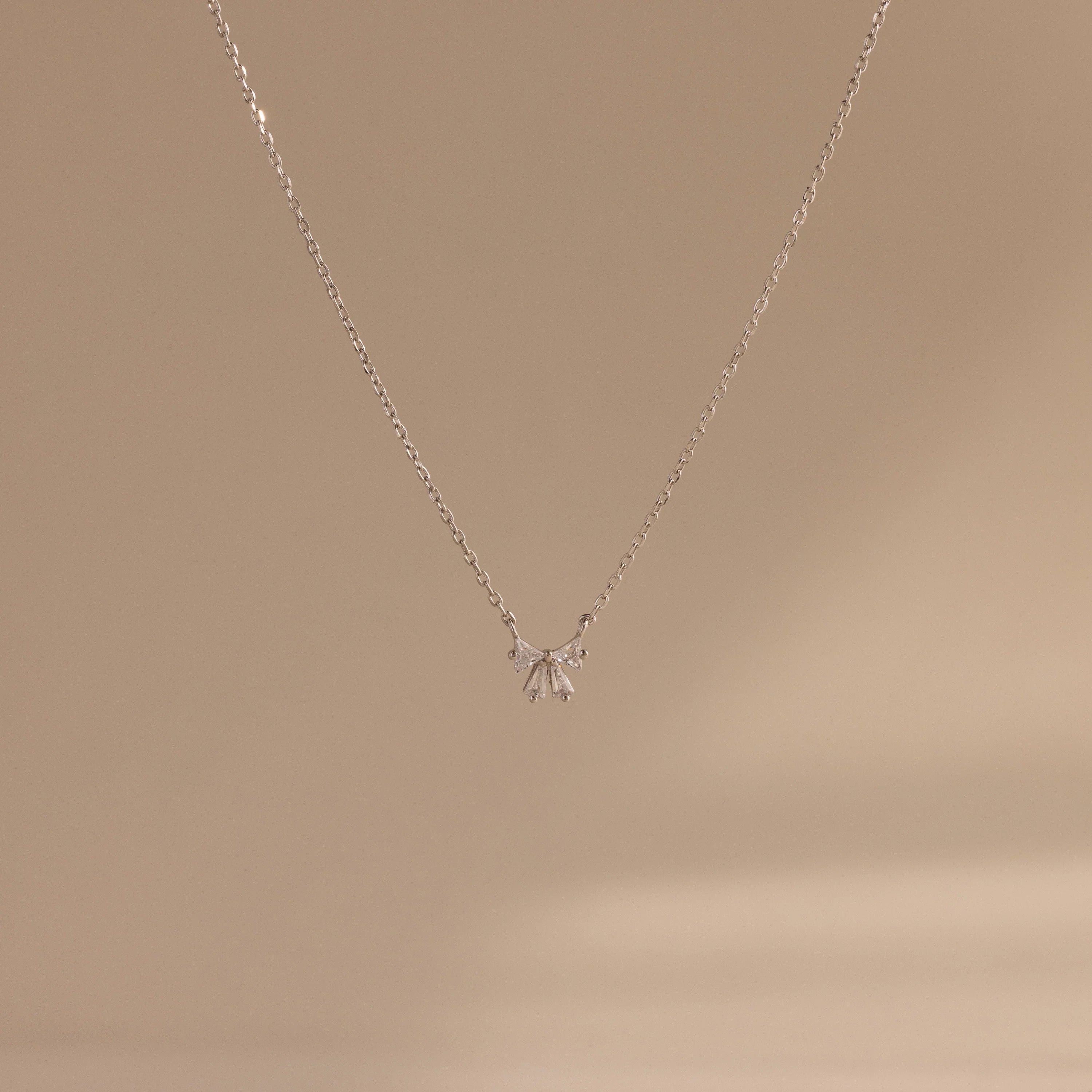 Diamond Bow Necklace  Silver 18K Gold Plated