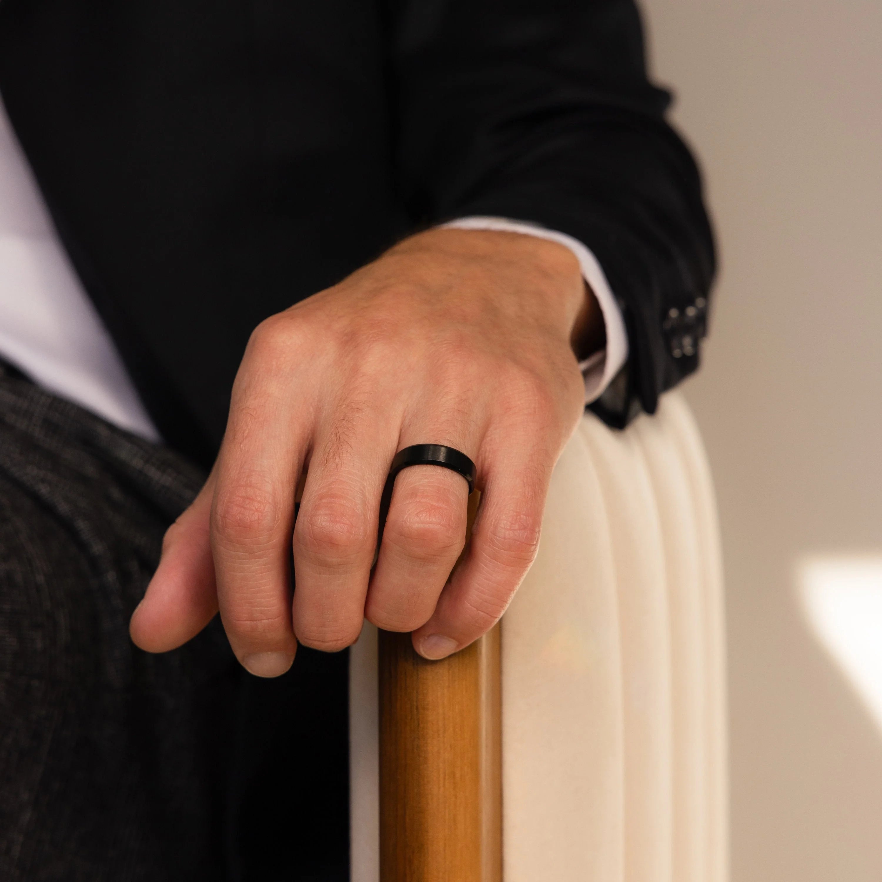Men's Thick Black Ring Silver 18K Gold Plated