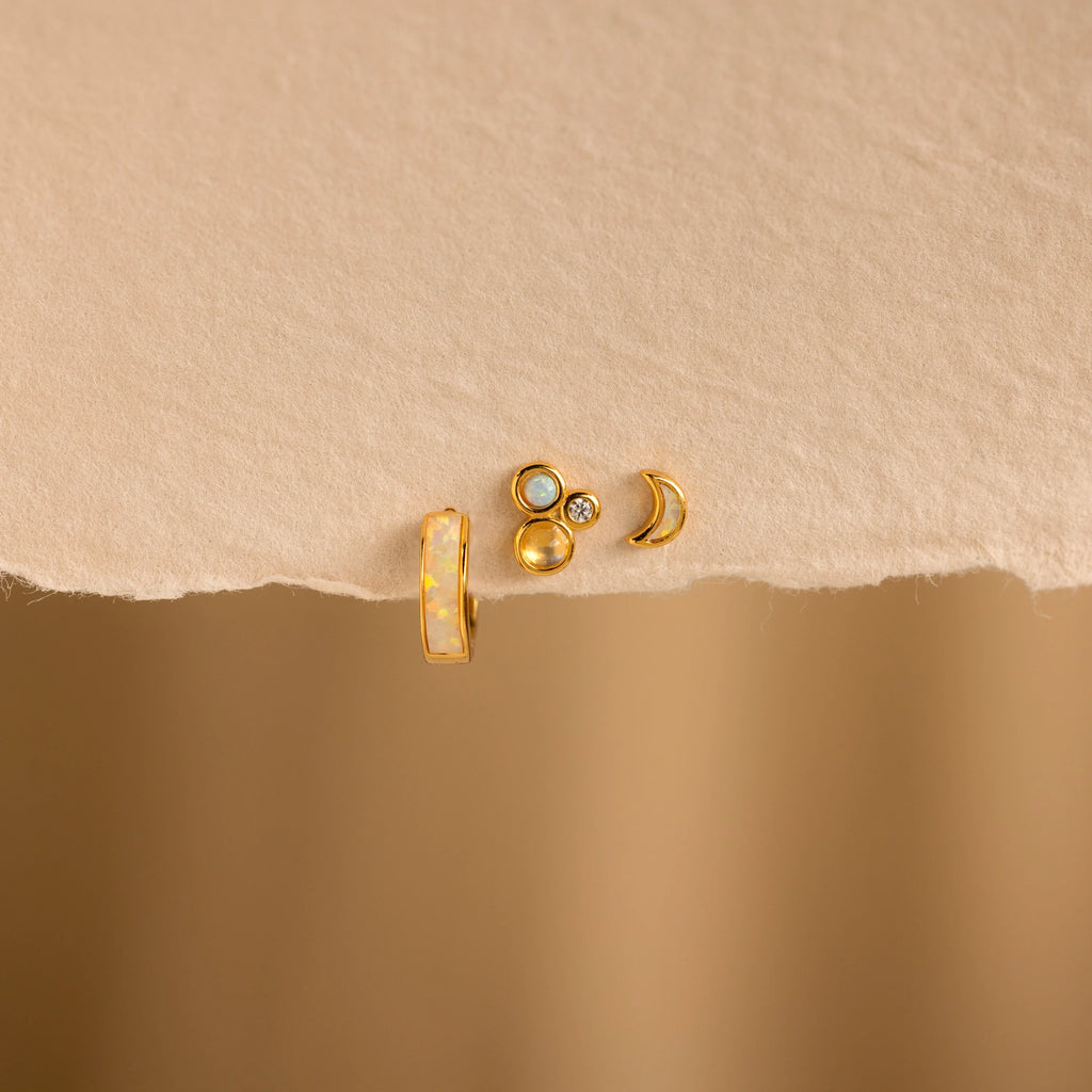 Opal Inlay Earrings Set Silver 18K Gold Plated