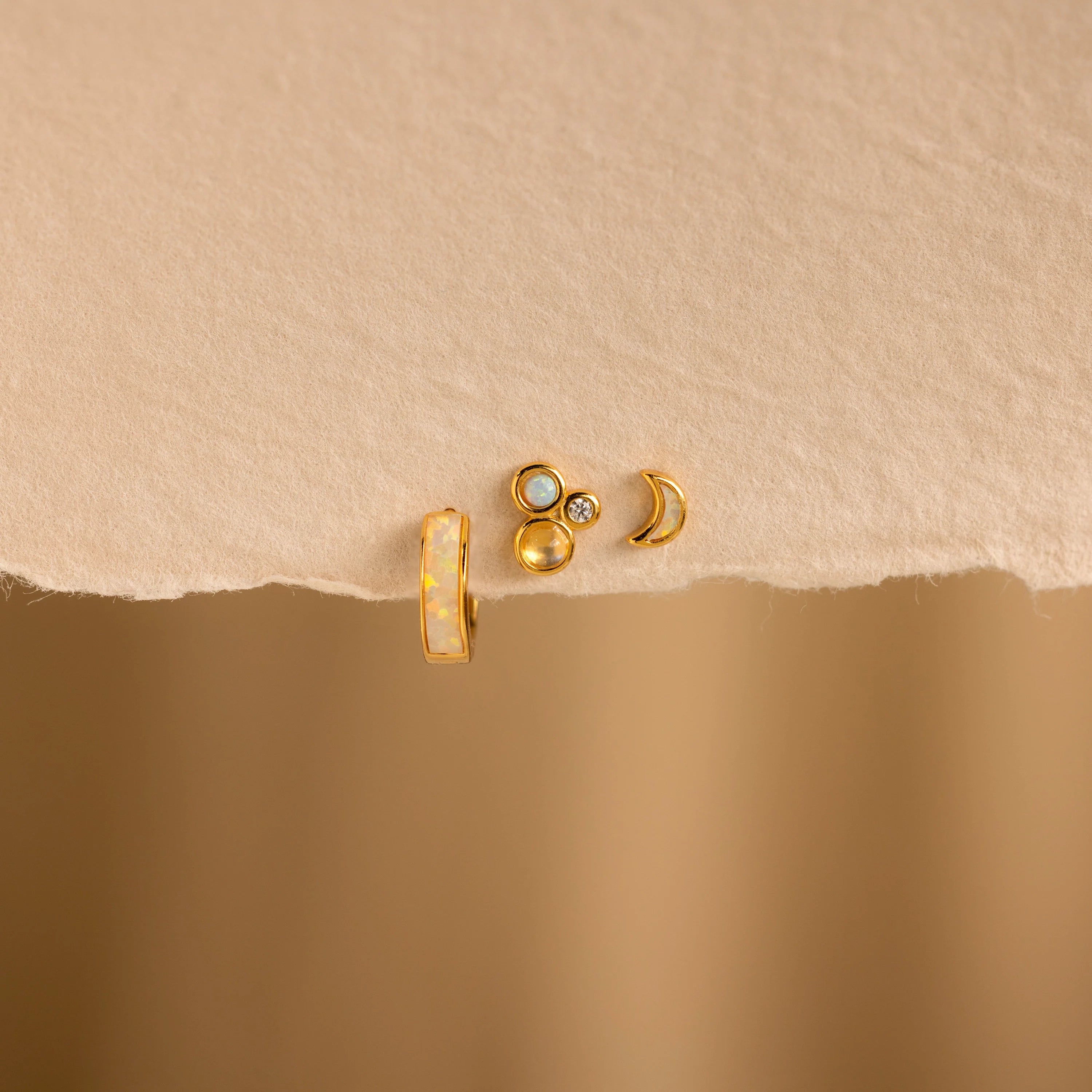 Opal Inlay Earrings Set Silver 18K Gold Plated