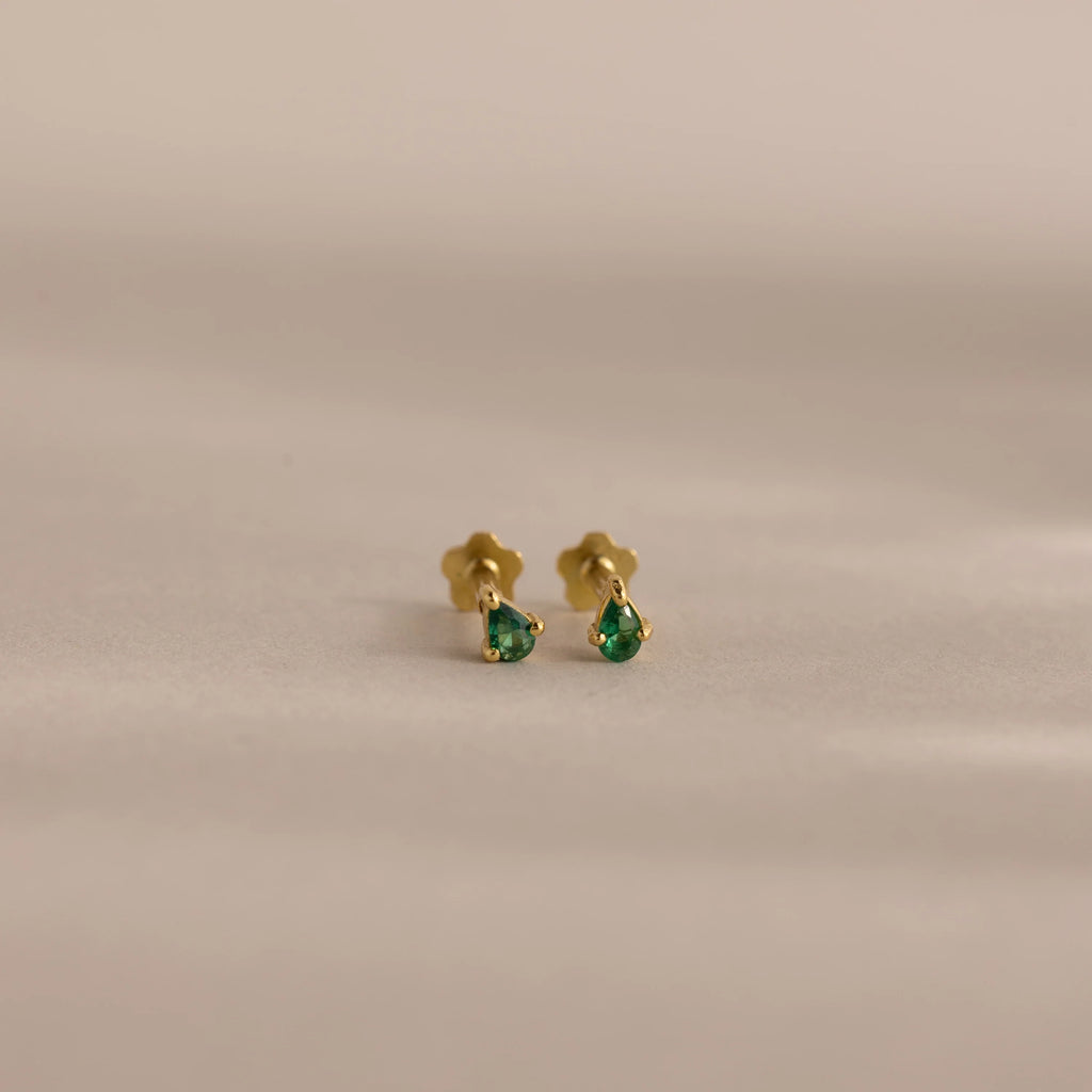 Teardrop Emerald Flatback Studs  Silver 18K Gold Plated