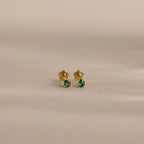 Teardrop Emerald Flatback Studs  Silver 18K Gold Plated