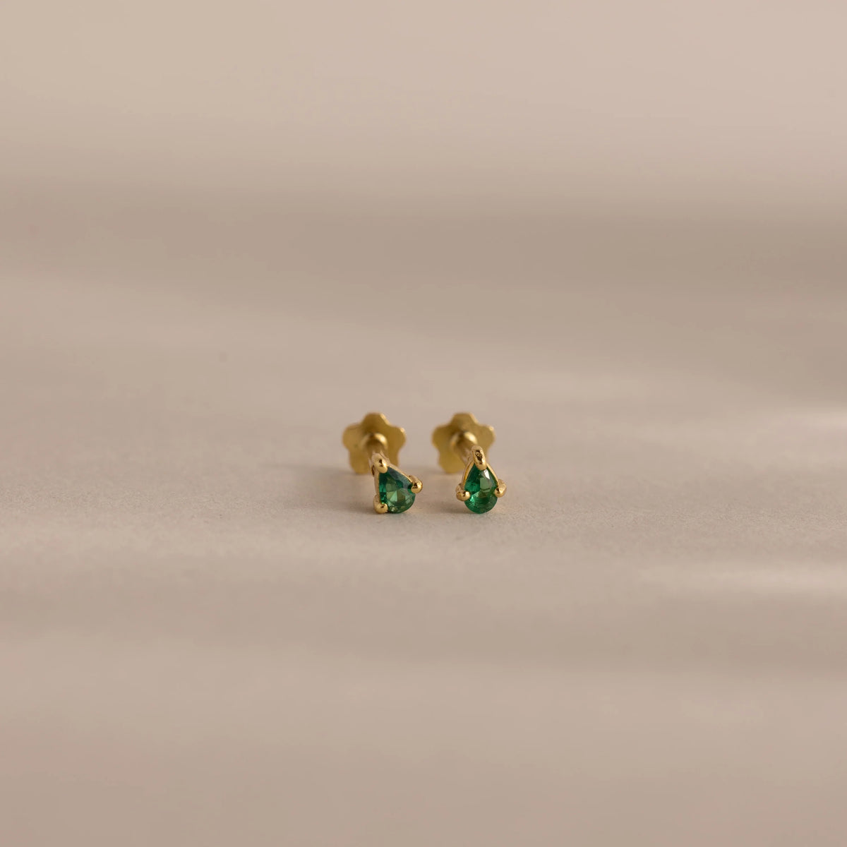 Teardrop Emerald Flatback Studs  Silver 18K Gold Plated