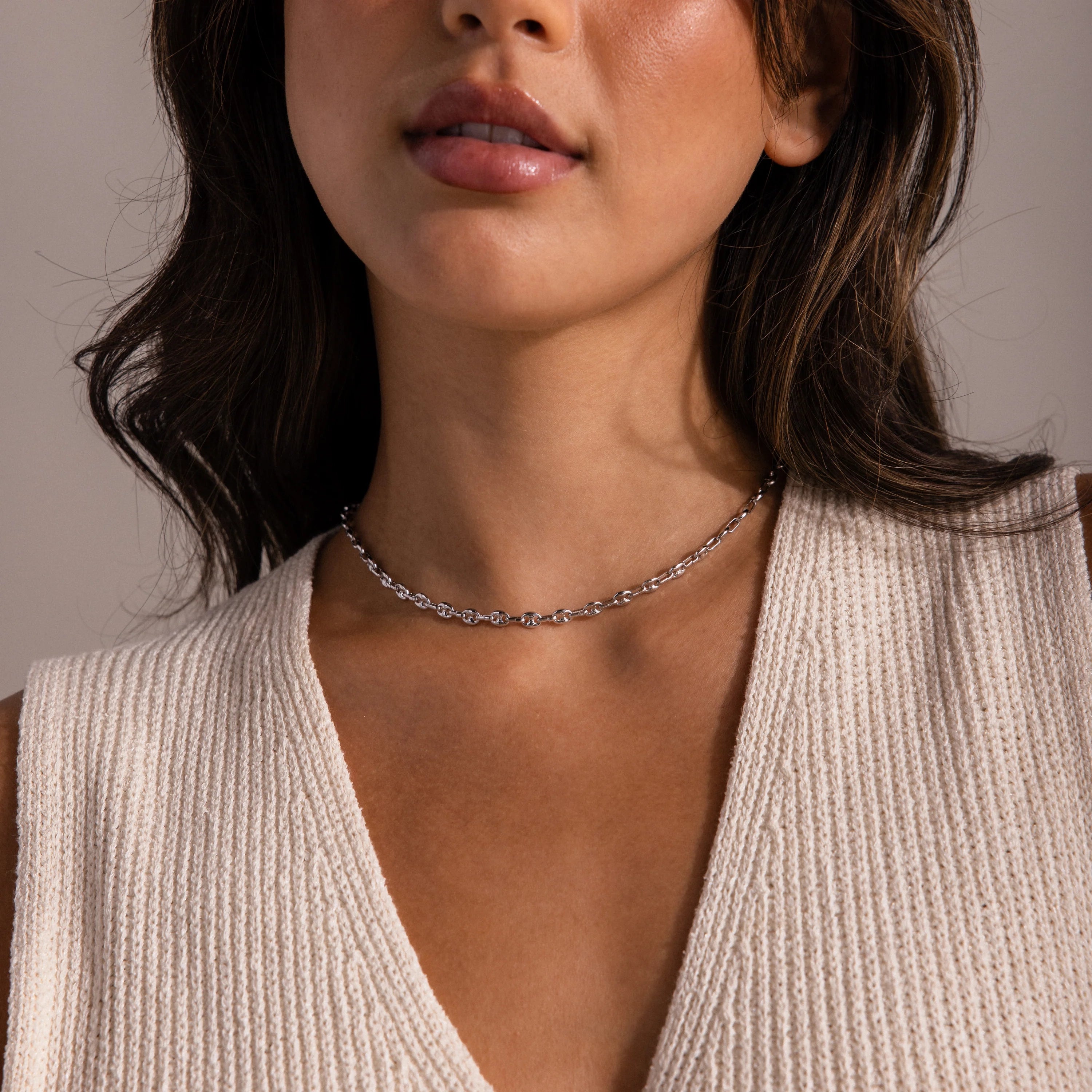 Mini Mariner Chain Necklace Silver 18K Gold Plated