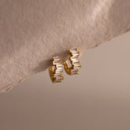 Staggered Baguette Diamond Huggies Silver 18K Gold Plated