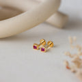 Ruby Square Bezel Flatback Studs Silver 18K Gold Plated