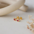 Ruby Square Bezel Flatback Studs Silver 18K Gold Plated