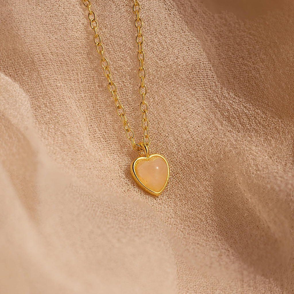 Rose Quartz Heart Charm Necklace Silver 18K Gold Plated