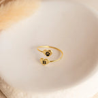 Paw Print Duo Heart Ring Silver 18K Gold Plated