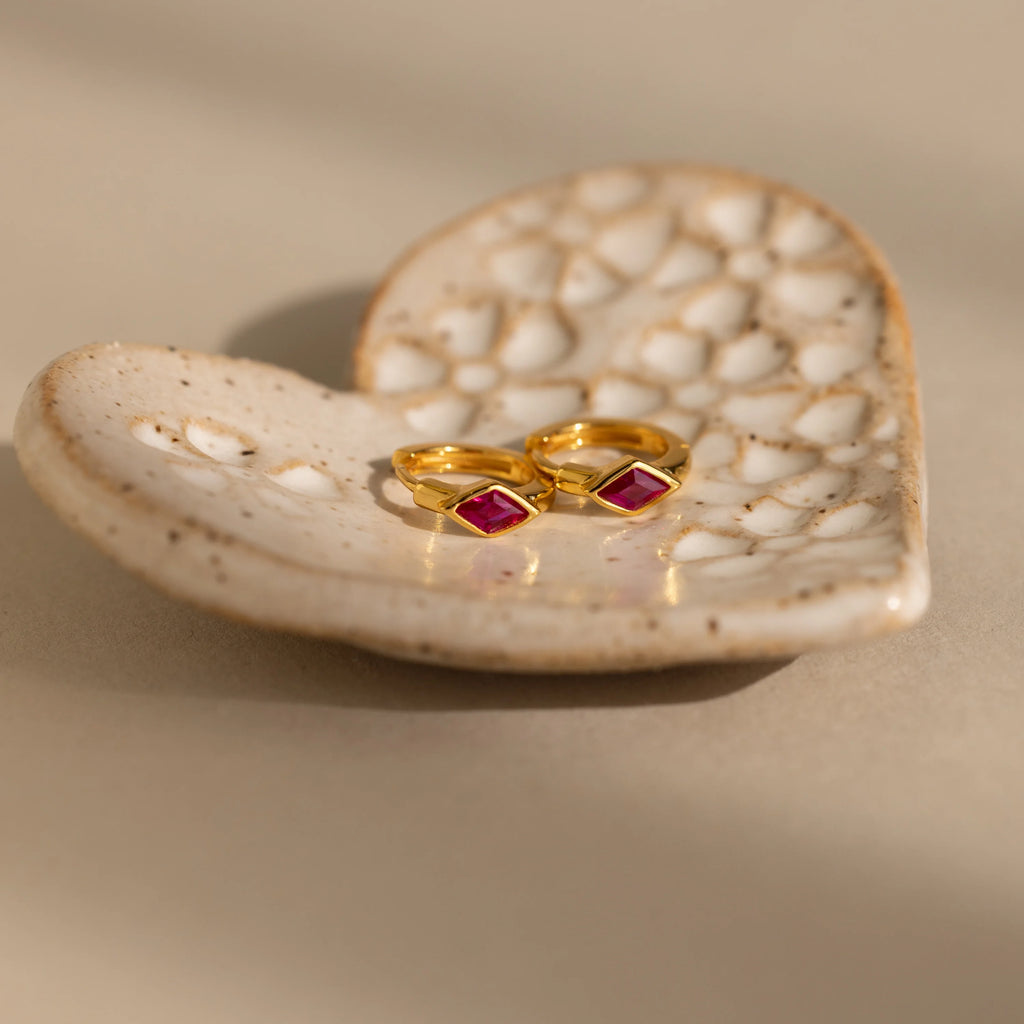 Rhombus Ruby Huggies  Silver 18K Gold Plated