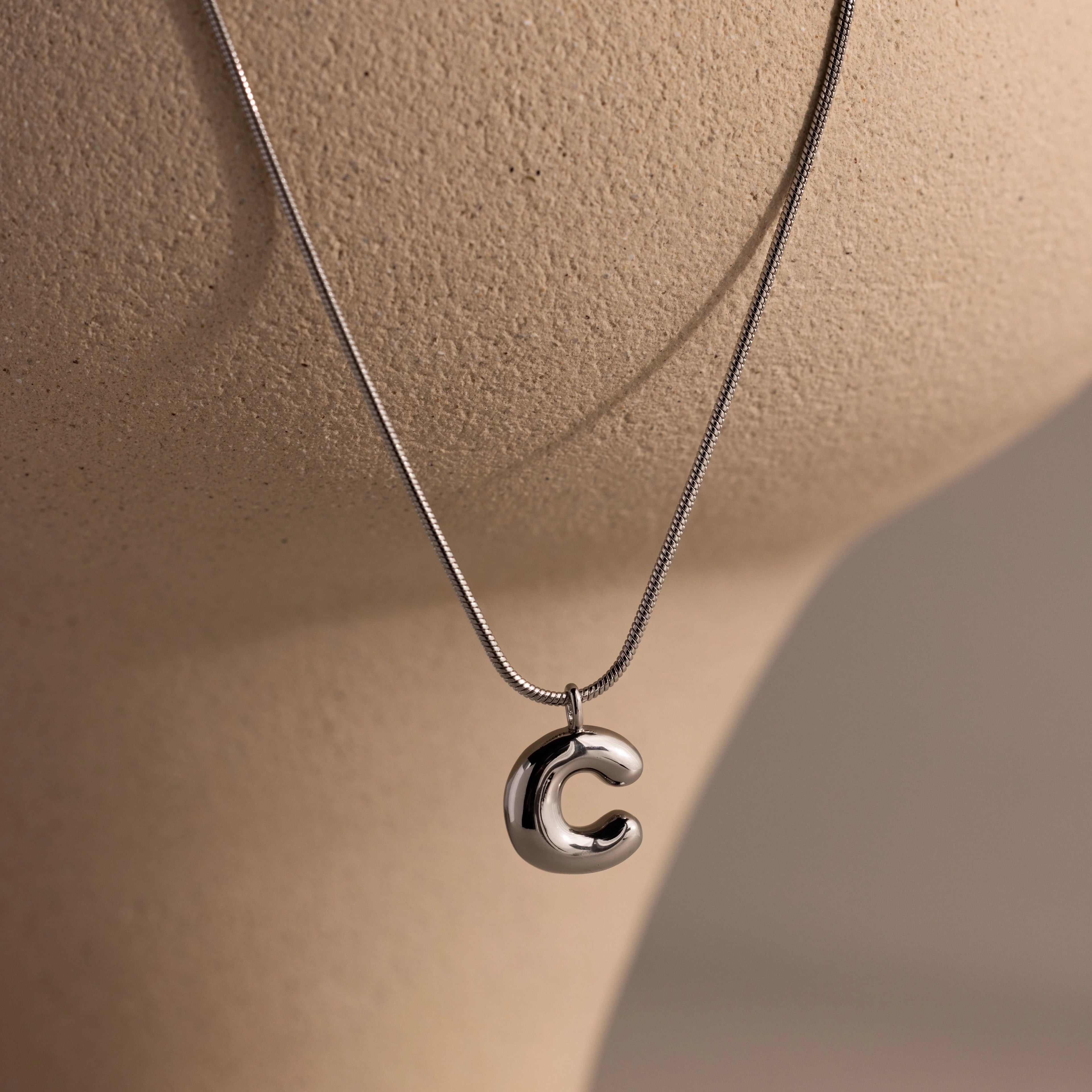 Bubble Letter Necklace Silver 18K Gold Plated