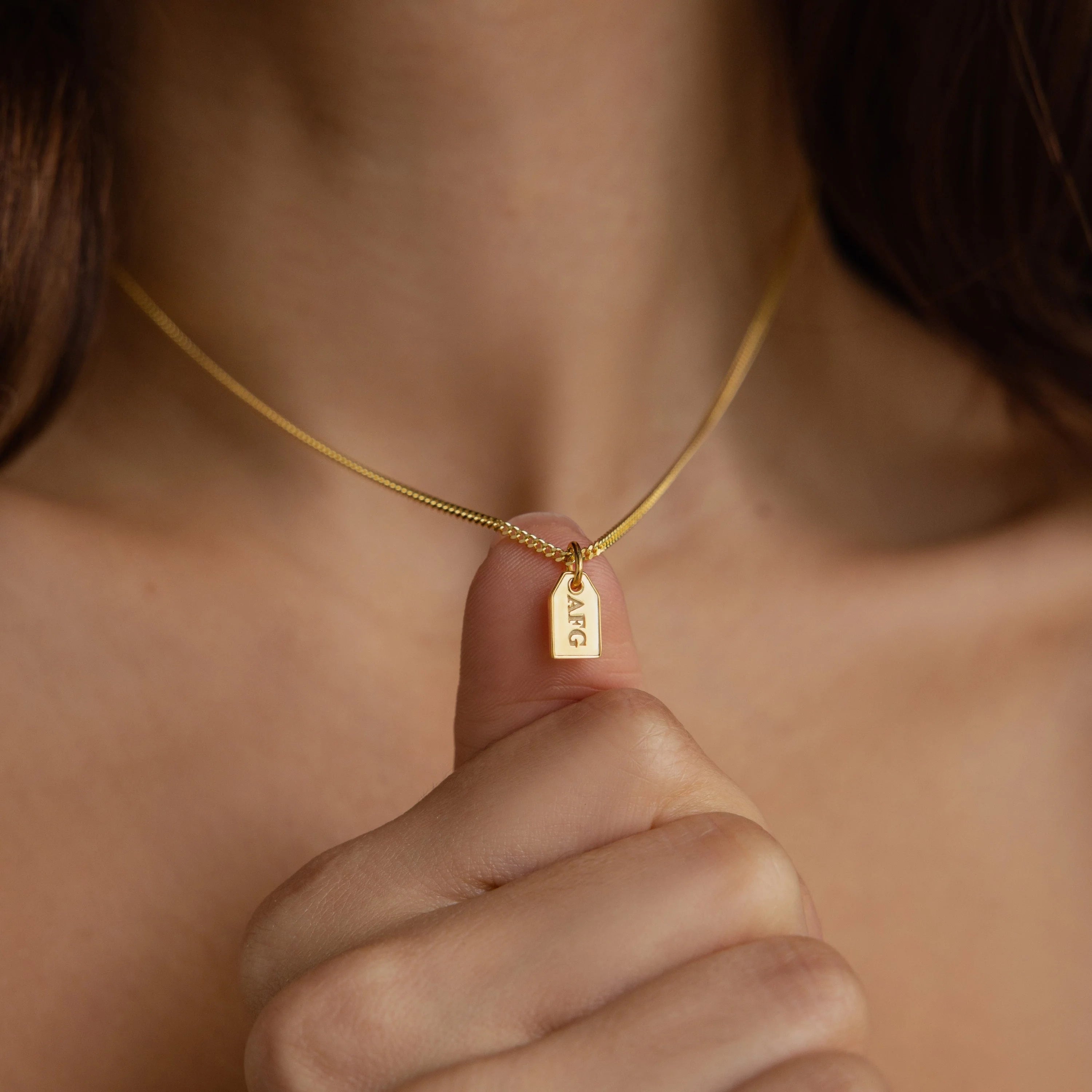 Tiny Initial Tag Necklace Silver 18K Gold Plated