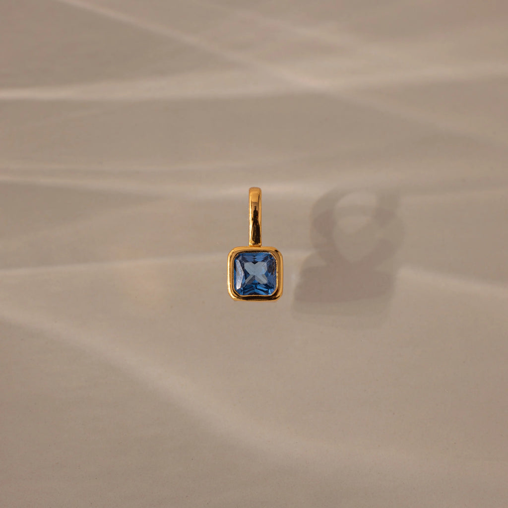 Square Bezel Birthstone Charm Silver 18K Gold Plated
