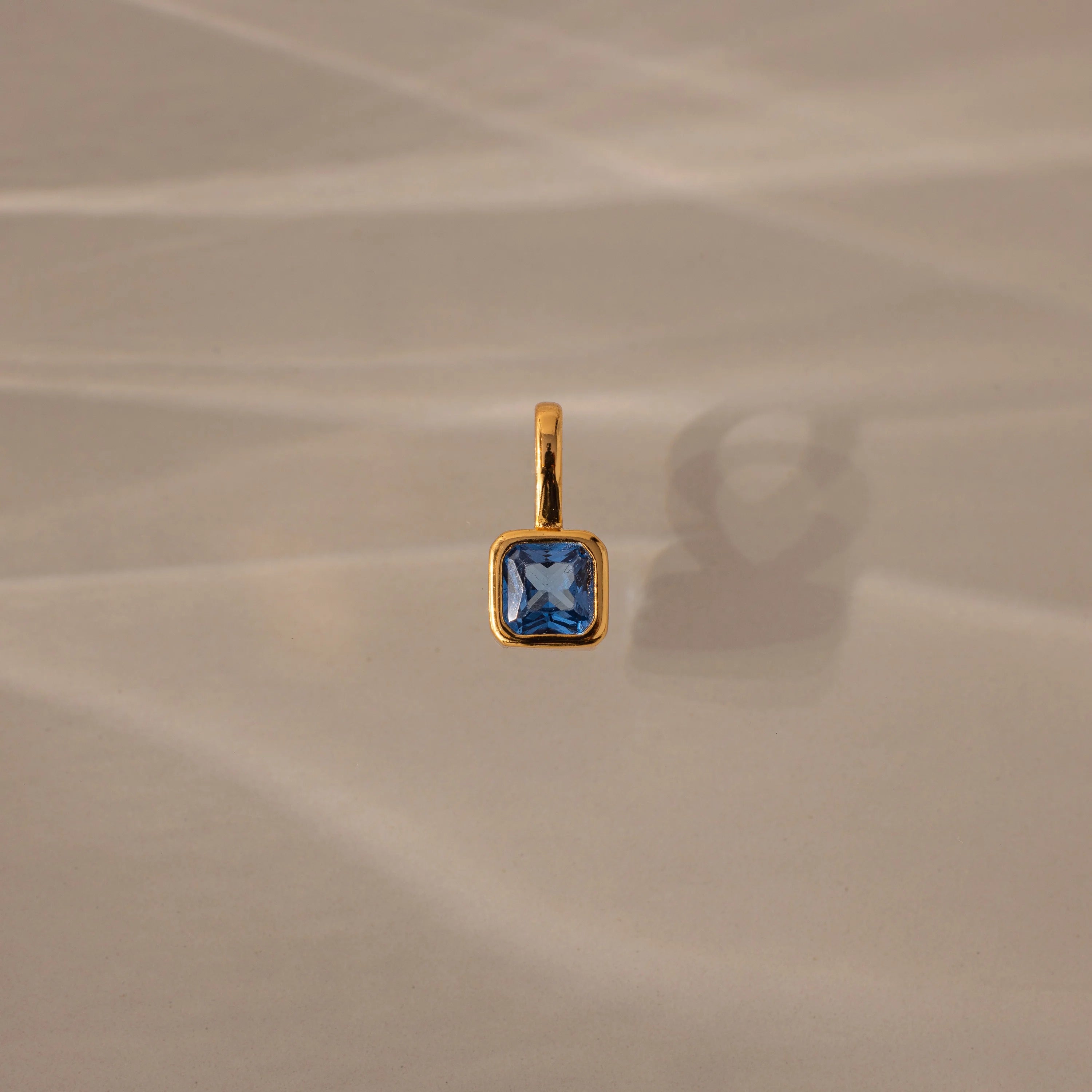 Square Bezel Birthstone Charm Silver 18K Gold Plated