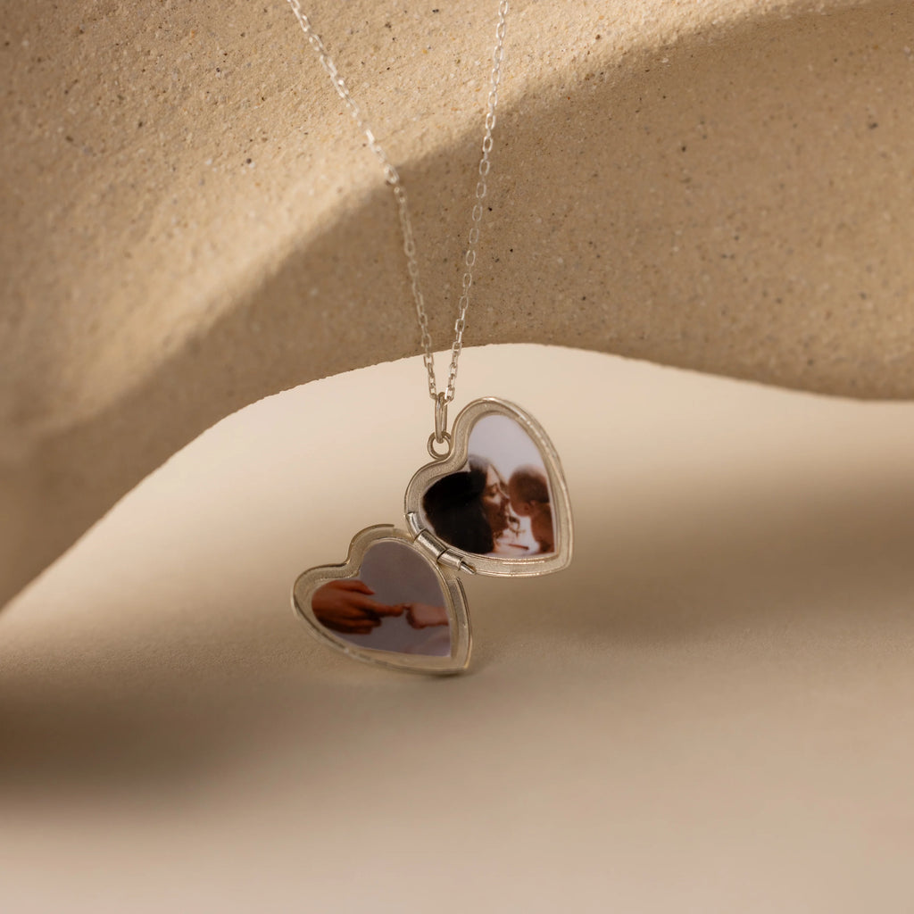 Handwriting Heart Locket Necklace Silver 18K Gold Plated