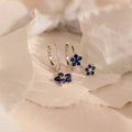Sapphire Flower Earrings Set  Silver 18K Gold Plated