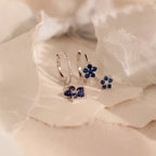 Sapphire Flower Earrings Set  Silver 18K Gold Plated
