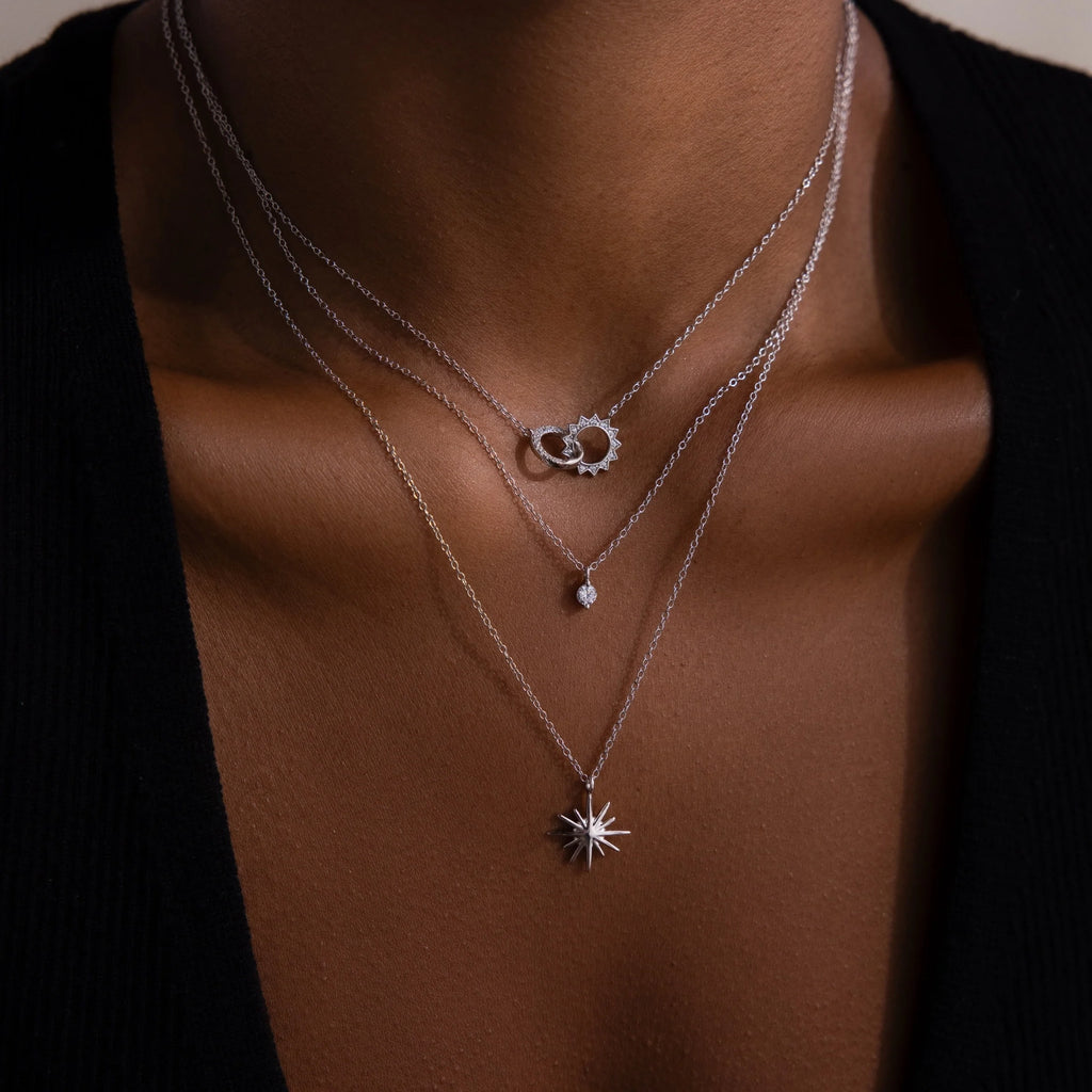 Sun & Moon Eternity Necklace Silver 18K Gold Plated