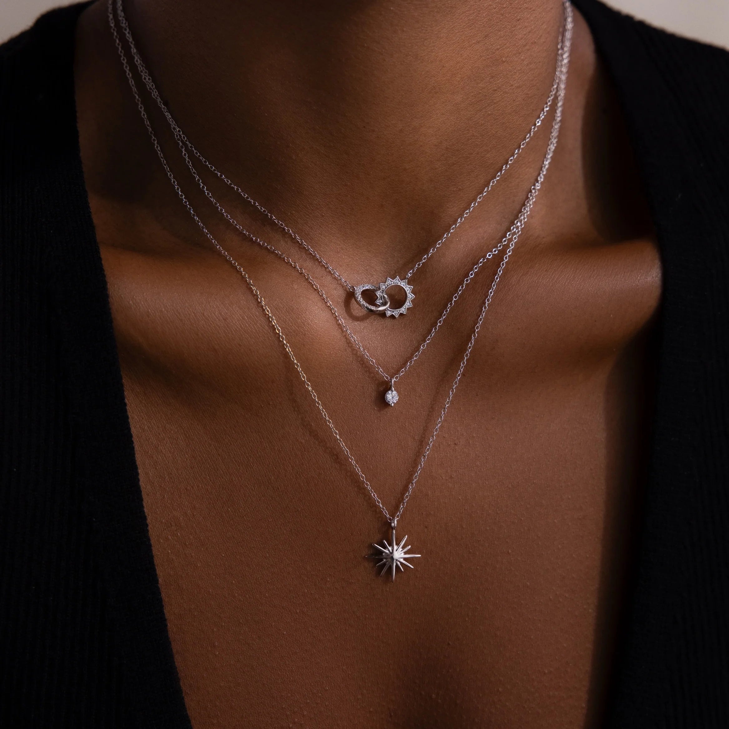 Sun & Moon Eternity Necklace Silver 18K Gold Plated
