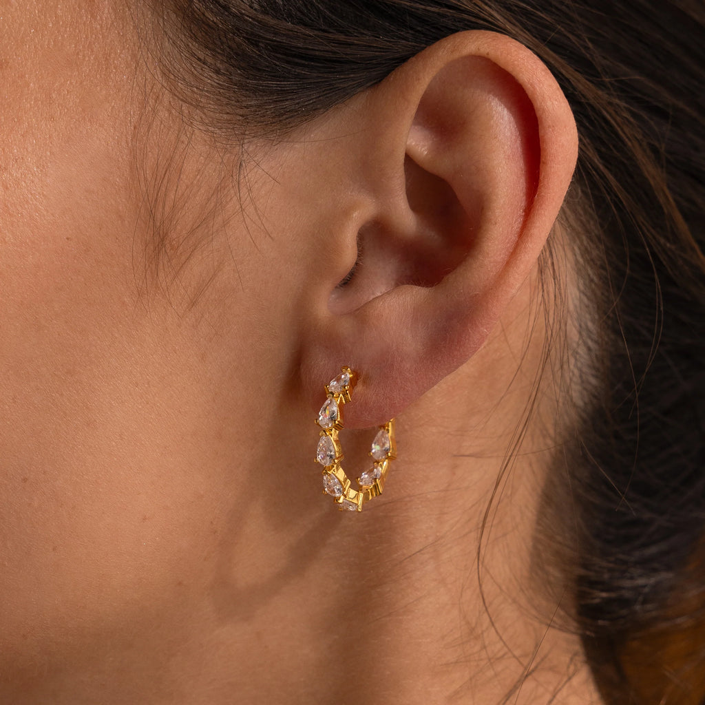 Inside Out Pear Diamond Hoops Silver 18K Gold Plated