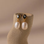 Midnight Pearl Drop Earrings Silver 18K Gold Plated