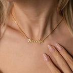 Casella Name Necklace in Box Chain  Silver 18K Gold Plated