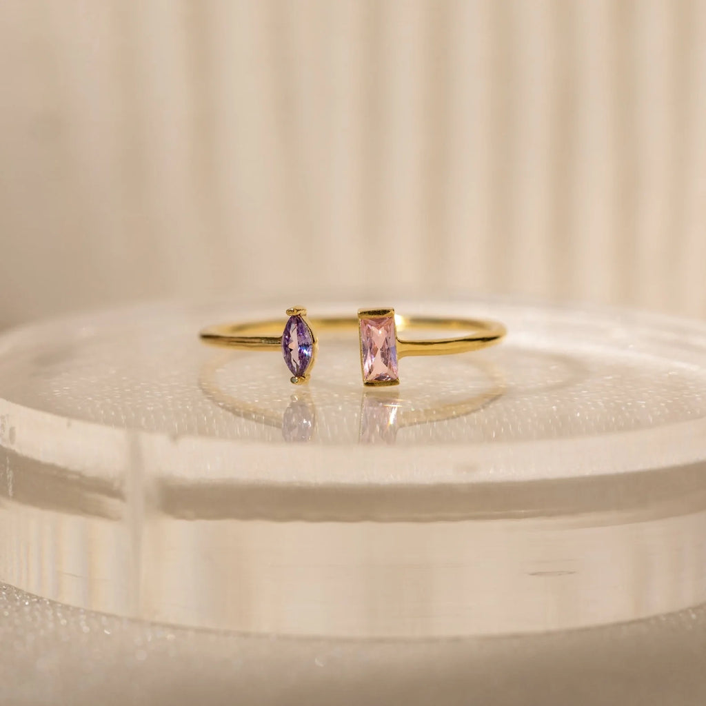 Duo Marquise Baguette Ring Silver 18K Gold Plated