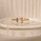 Duo Marquise Baguette Ring Silver 18K Gold Plated