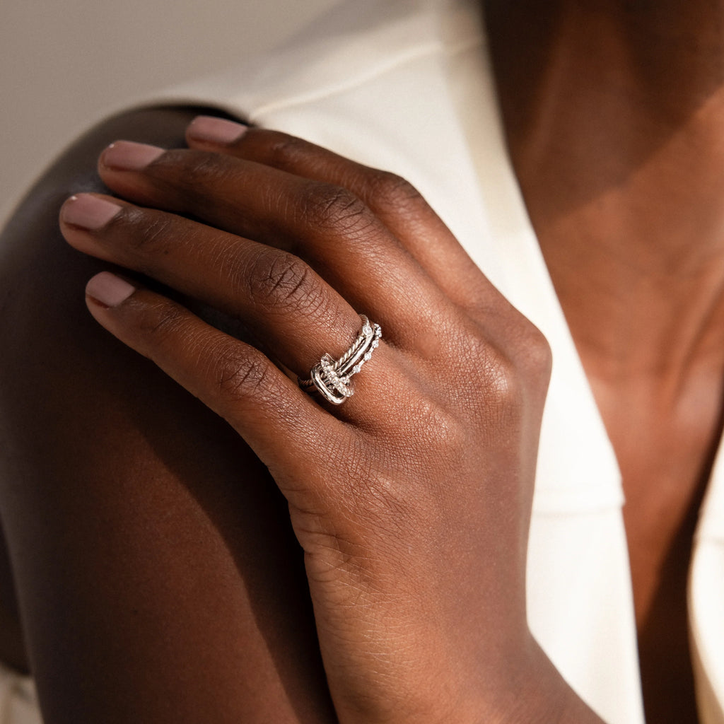 Multipurpose Pave Ring Lock Set in Silver 18K Gold Plated