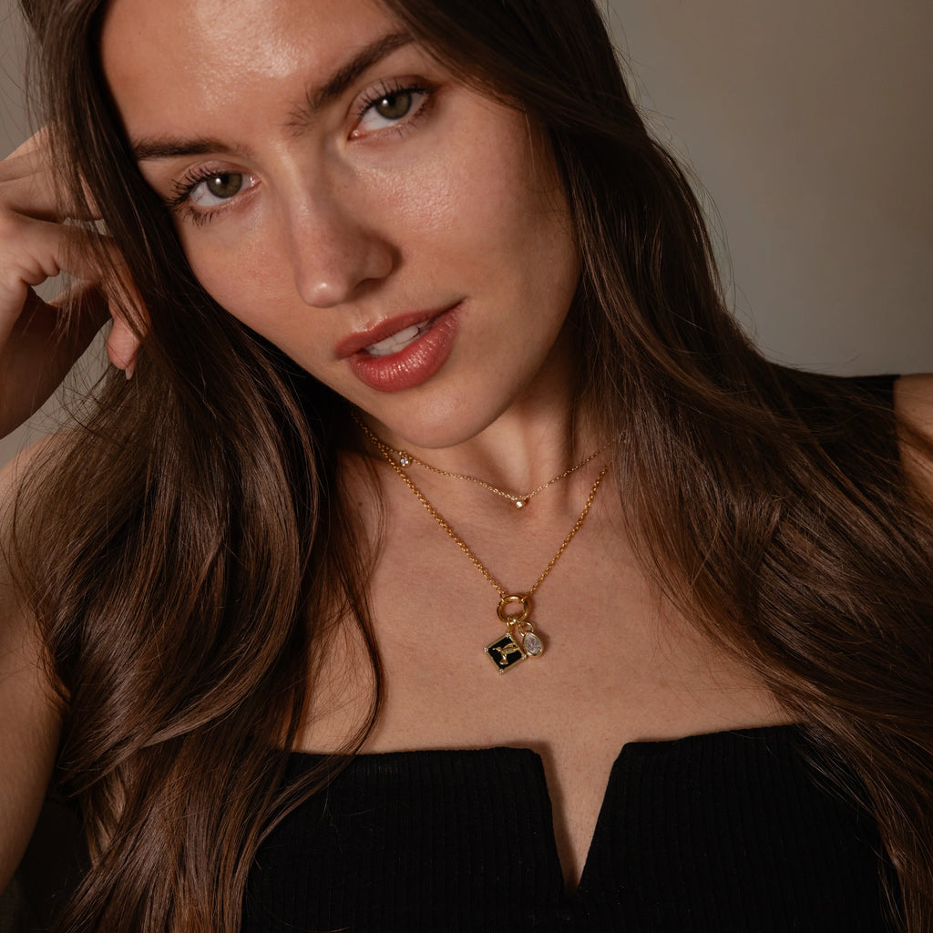 Diamond Onyx Hummingbird Charm Silver 18K Gold Plated