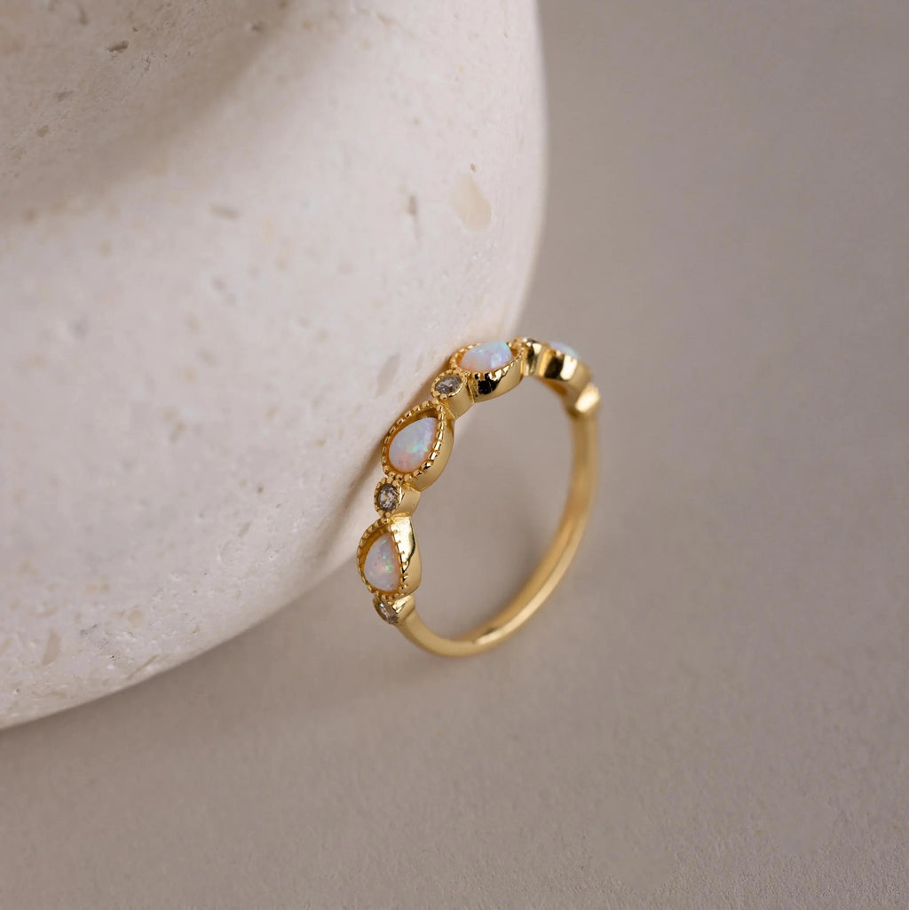 Opal Diamond Teardrop Ring Silver 18K Gold Plated