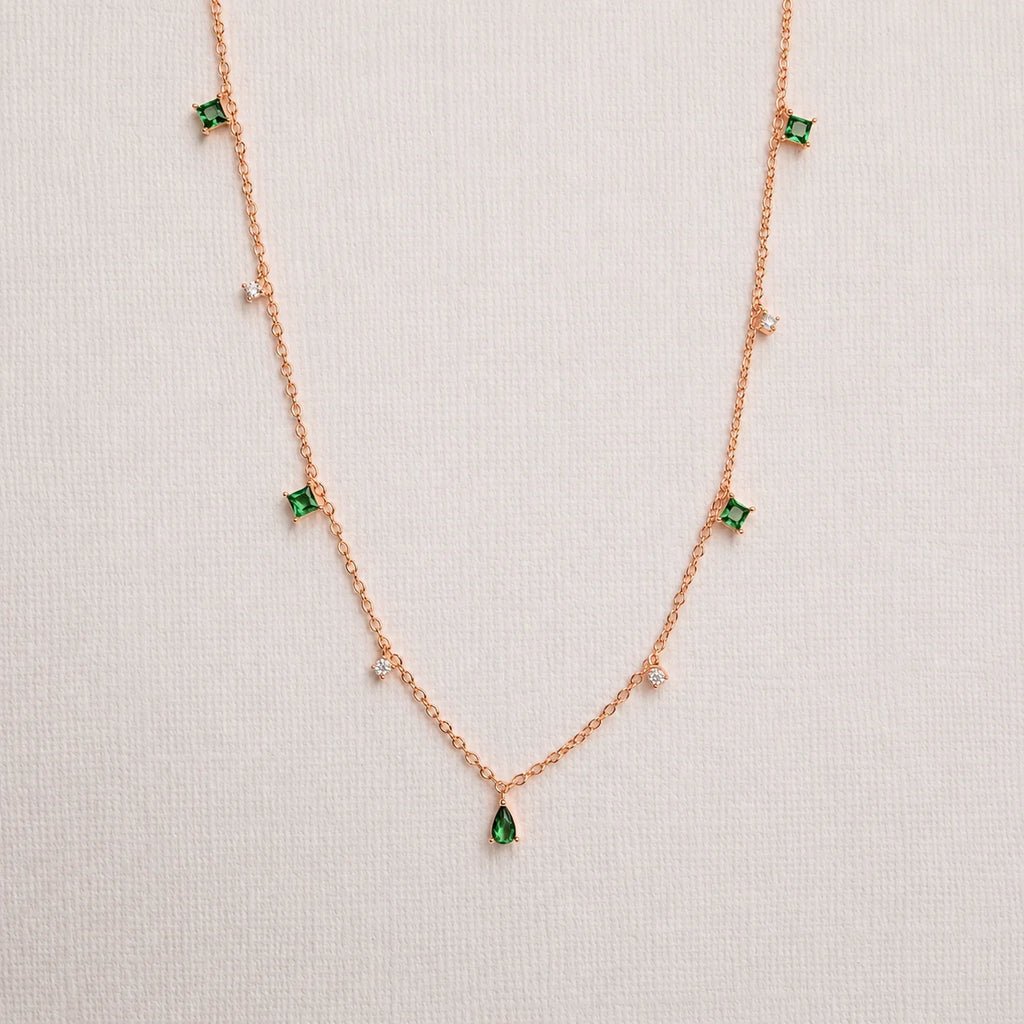 Emerald Diamond Station Necklace