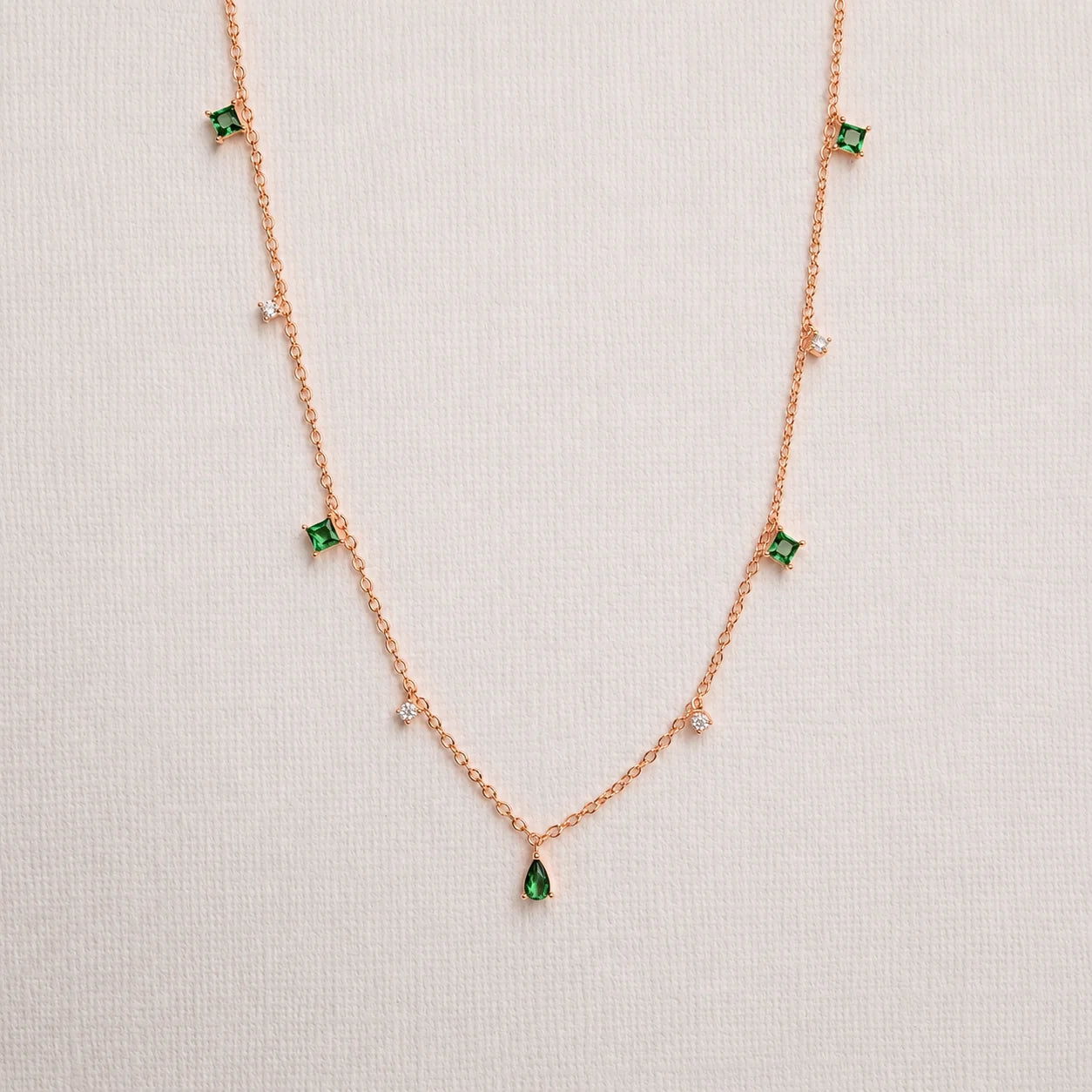 Emerald Diamond Station Necklace