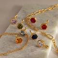Hexagon Sapphire Charm Silver 18K Gold Plated